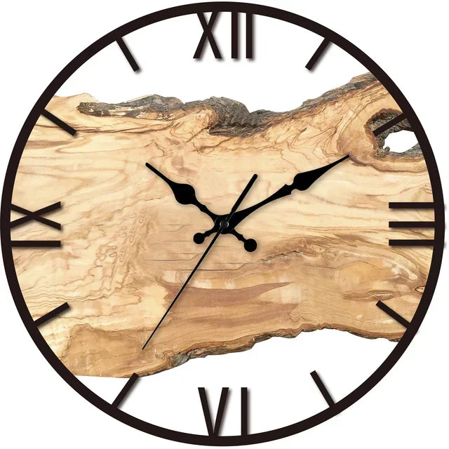 Wood and Epoxy Wall Clock 30cm, Clear Rim, Roman Numerals