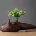 Wood-Effect Resin Vase, Flattened Oval Form, 2 Sizes