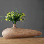 Wood-Effect Resin Vase, Flattened Oval Form, 2 Sizes