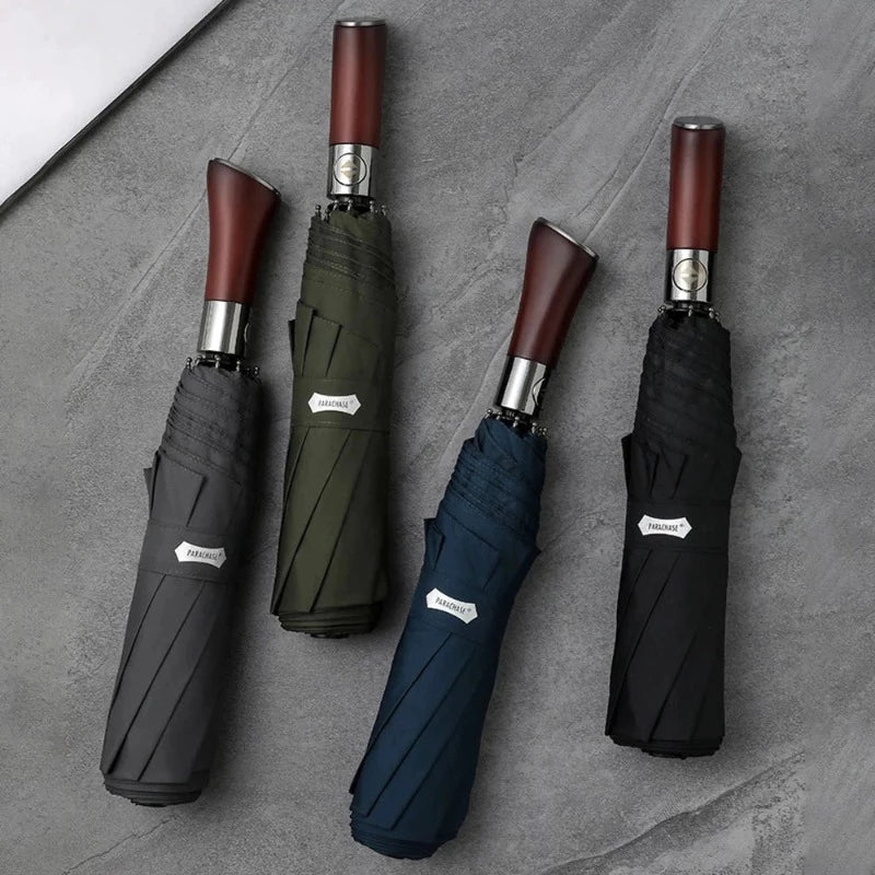 Automatic Umbrella with Wooden Handle, 121cm Windproof Canopy
