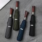 Automatic Umbrella with Wooden Handle, 121cm Windproof Canopy