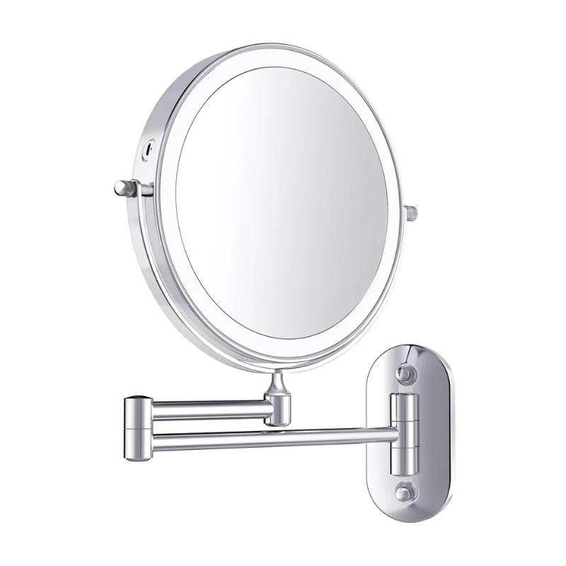 LED Wall Makeup Mirror with Extendable Swivel Arm, Double-Sided