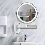 LED Wall Makeup Mirror with Extendable Swivel Arm, Double-Sided