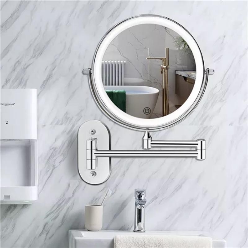 LED Wall Makeup Mirror with Extendable Swivel Arm, Double-Sided