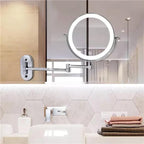 LED Wall Makeup Mirror with Extendable Swivel Arm, Double-Sided
