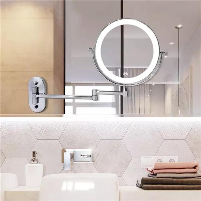 LED Wall Makeup Mirror with Extendable Swivel Arm, Double-Sided