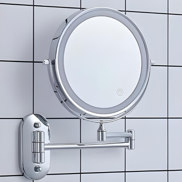 LED Wall Makeup Mirror with Extendable Swivel Arm, Double-Sided