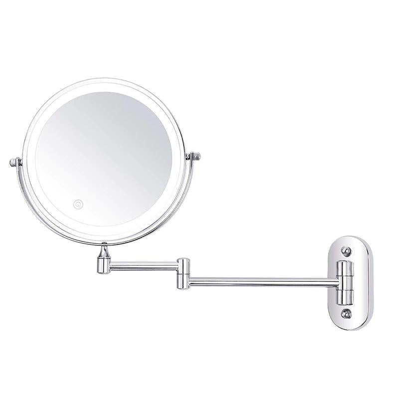 LED Wall Makeup Mirror with Extendable Swivel Arm, Double-Sided