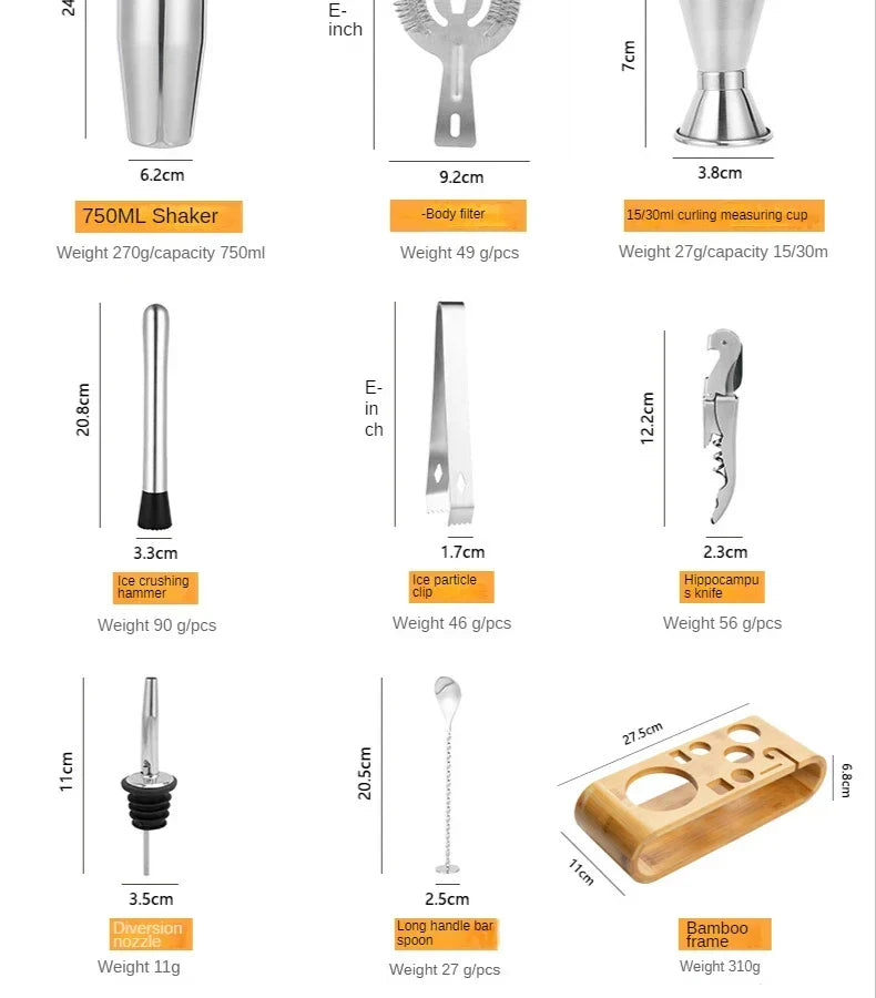 10-Piece Stainless Steel Cocktail Set with Stand