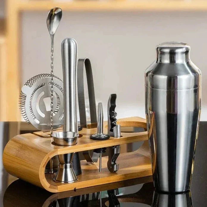 10-Piece Stainless Steel Cocktail Set with Stand