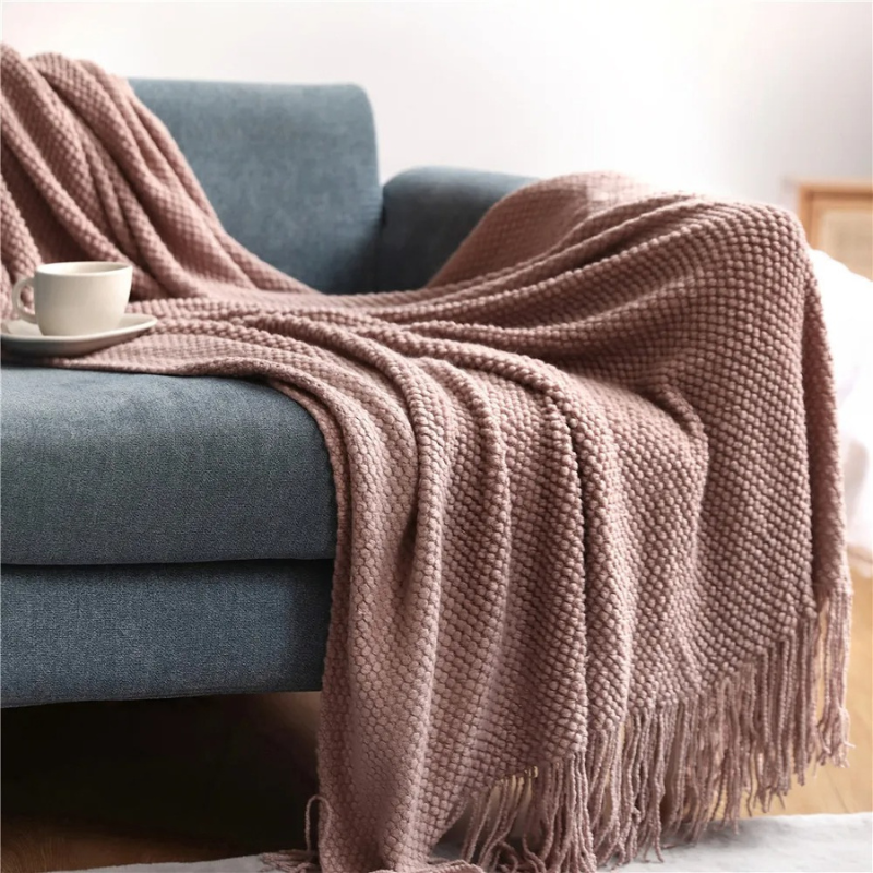 Knitted Acrylic Throw with Tassels, 127 x 172 and 130 x 220 cm