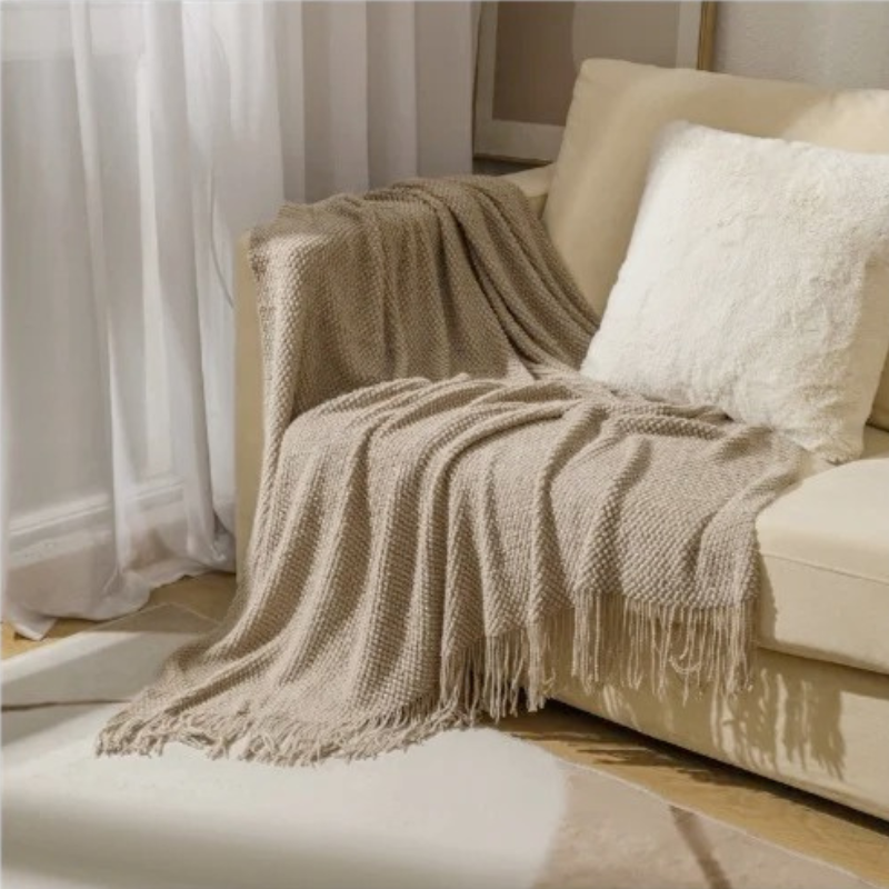 Knitted Acrylic Throw with Tassels, 127 x 172 and 130 x 220 cm