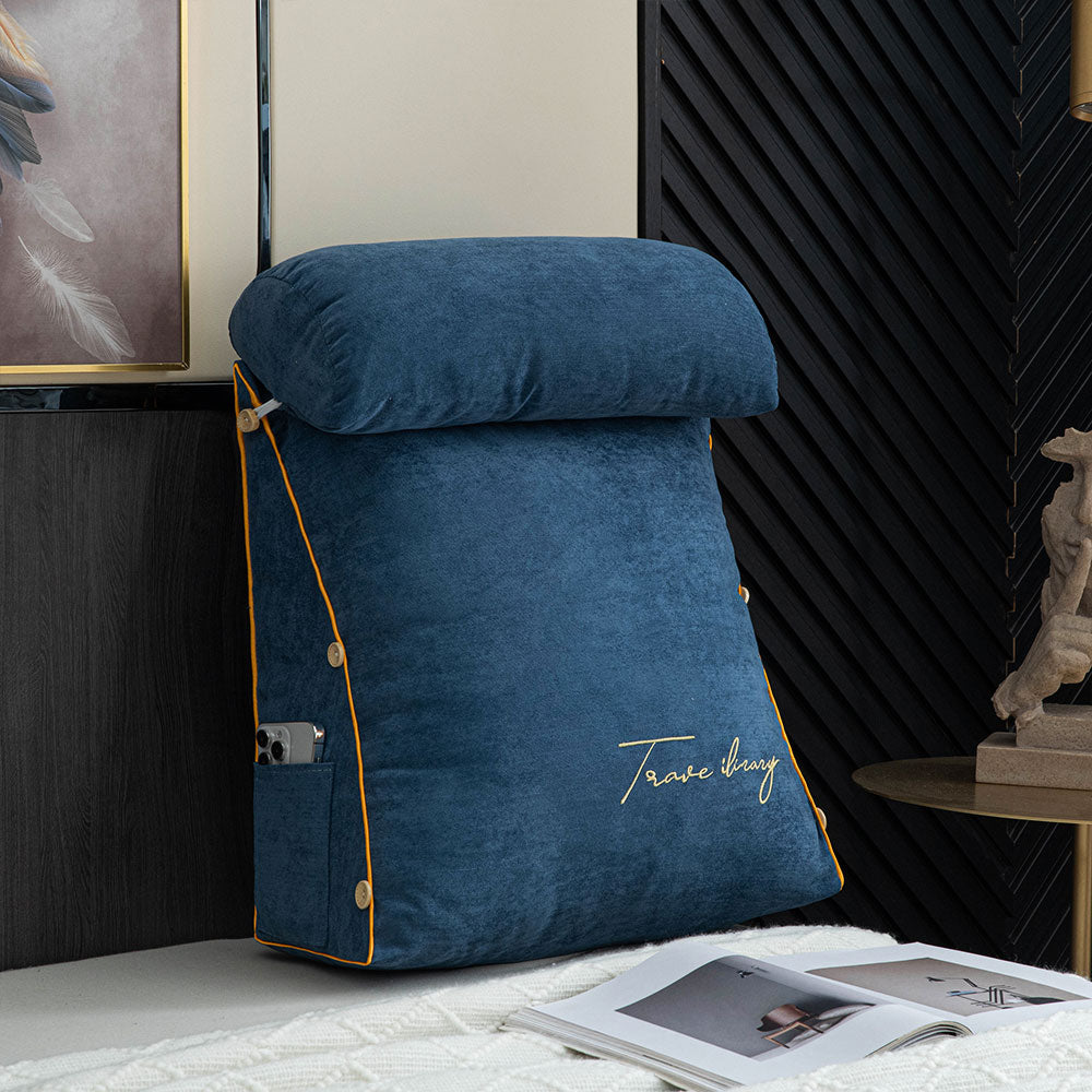 Ergonomic Reading Pillow with Backrest and Side Pocket