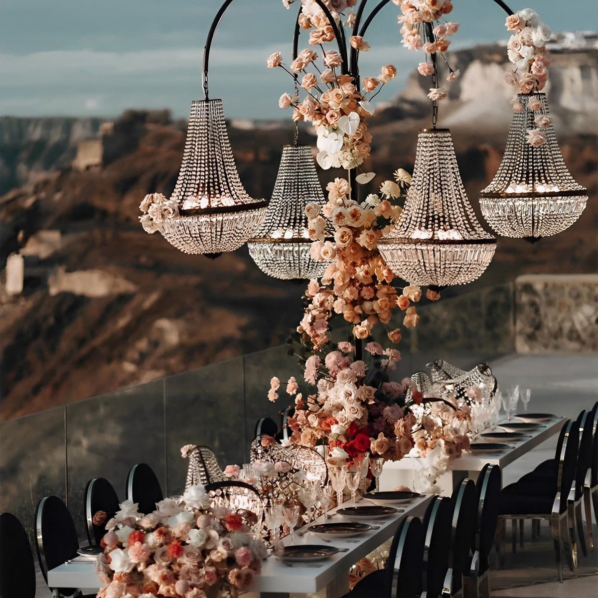 Outdoor Crystal Chandelier, IP54, 12V Low Voltage, Gold