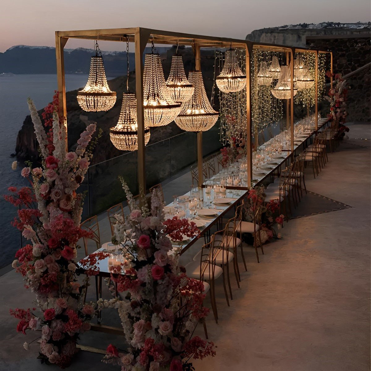 Outdoor Crystal Chandelier, IP54, 12V Low Voltage, Gold
