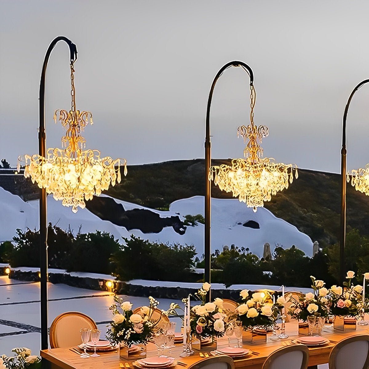 Outdoor Crystal Chandelier, IP54, 12V Low Voltage, Gold