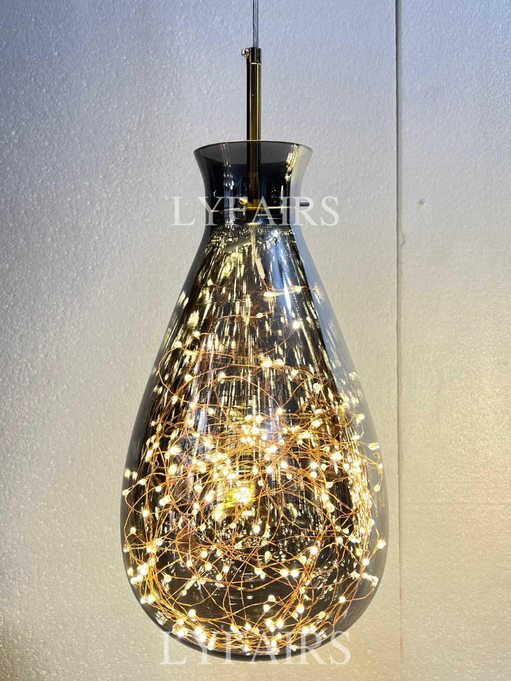 Grey Glass Pendant Chandelier with Starlight Ceiling Effect