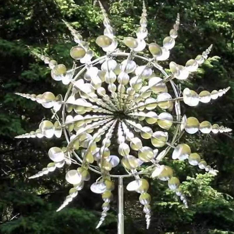 Sculptural Metal Garden Wind Spinner with Layered Blades