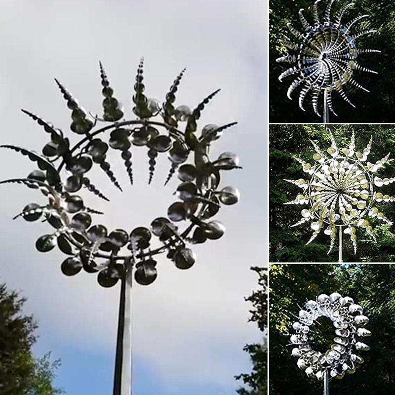 Sculptural Metal Garden Wind Spinner with Layered Blades