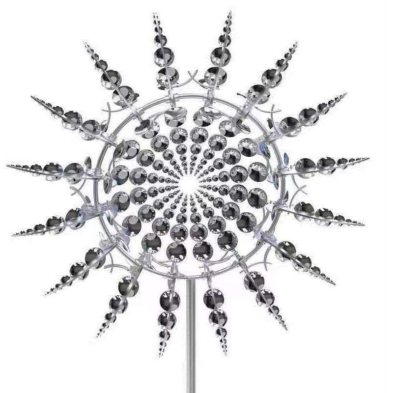 Sculptural Metal Garden Wind Spinner with Layered Blades
