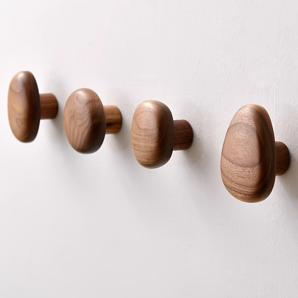 Pebble Shaped Solid Wood Wall Hooks, Walnut or Beech