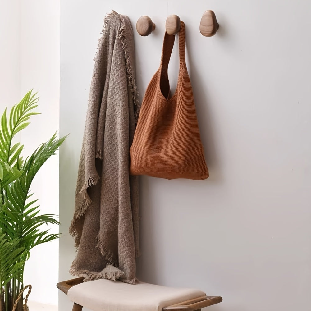 Pebble Shaped Solid Wood Wall Hooks, Walnut or Beech