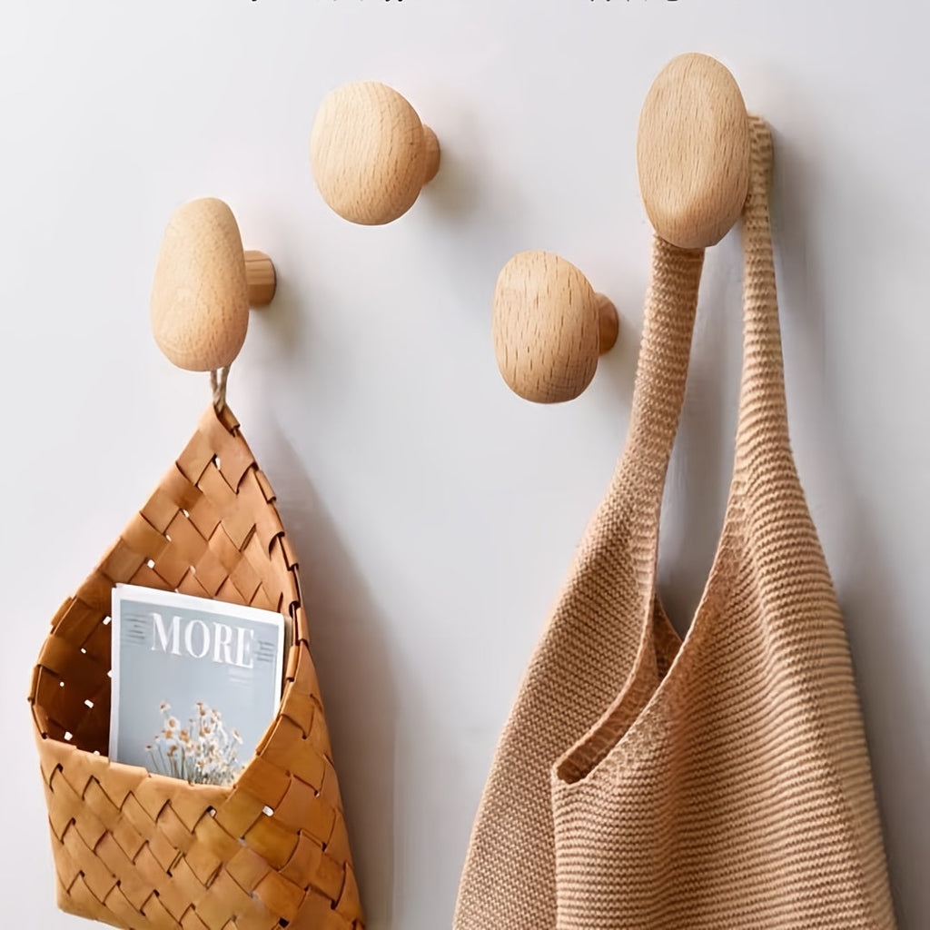 Pebble Shaped Solid Wood Wall Hooks, Walnut or Beech