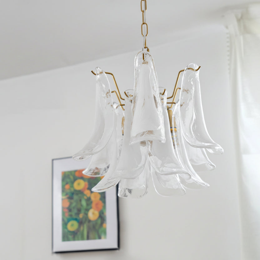 Glass Petal Chandelier, Dimmable LED, Gold or Chrome
