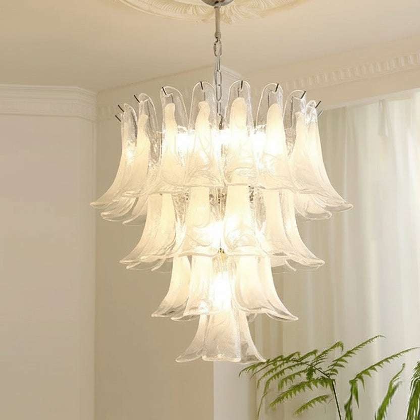 Glass Petal Chandelier, Dimmable LED, Gold or Chrome