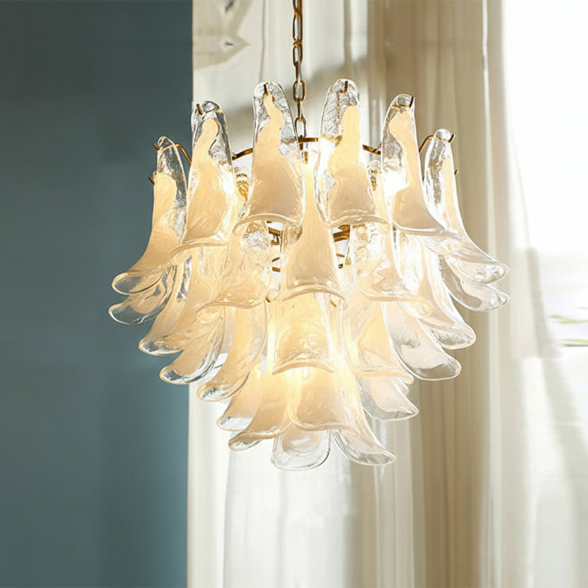 Glass Petal Chandelier, Dimmable LED, Gold or Chrome
