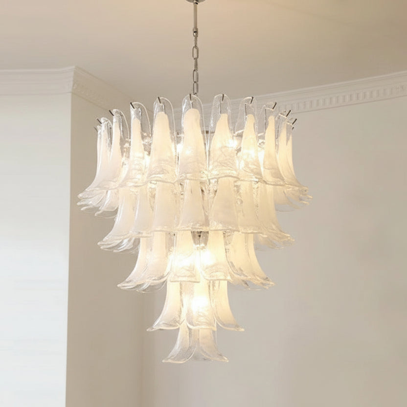 Glass Petal Chandelier, Dimmable LED, Gold or Chrome