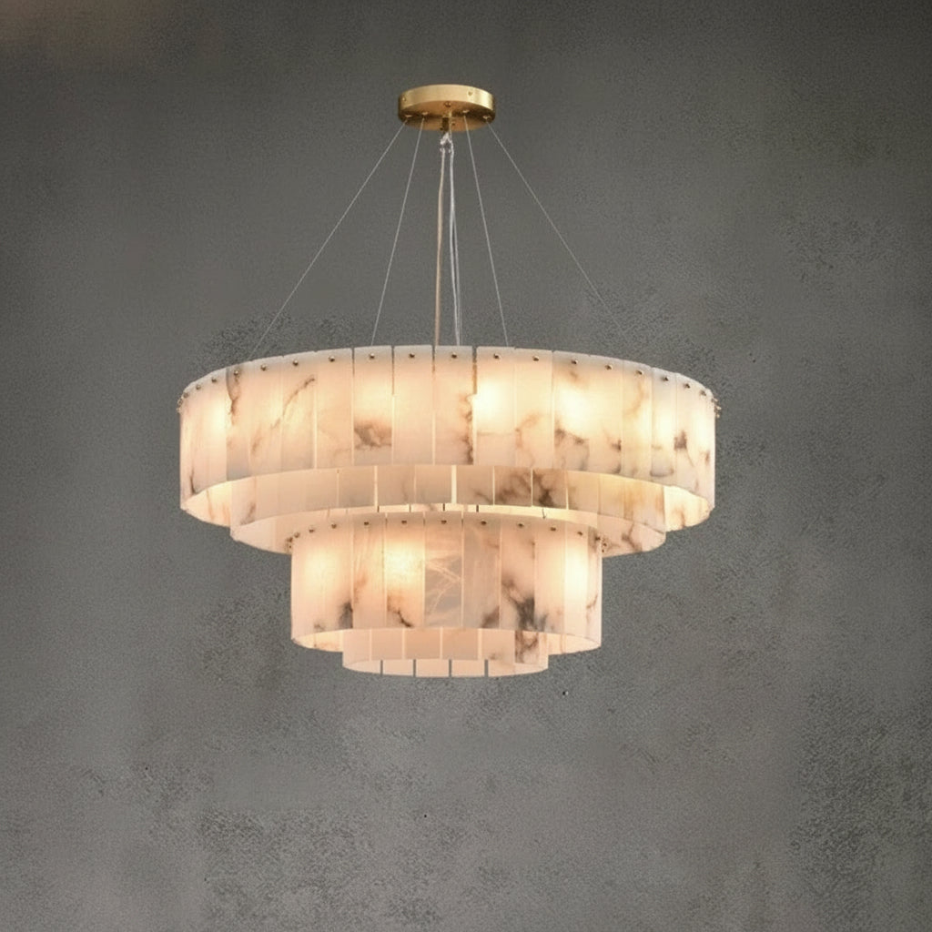 Alabaster-Style Ring Chandelier, Dimmable LED, Metal Frame