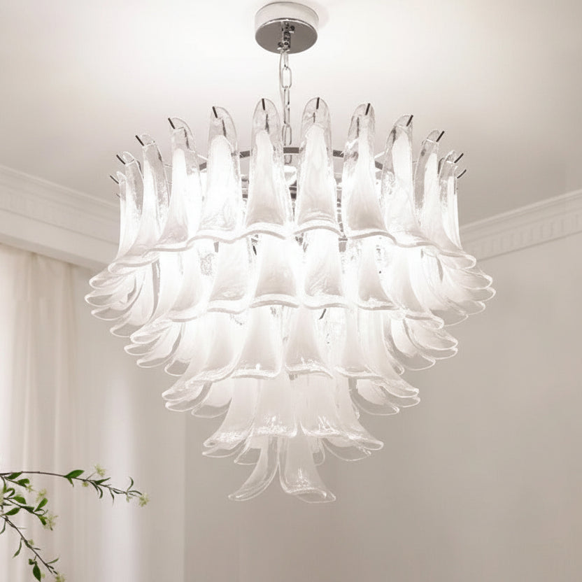 Glass Petal Chandelier, Dimmable LED, Gold or Chrome