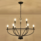 Round Metal Candle-Style Chandelier with LED, 6 or 9 Lights