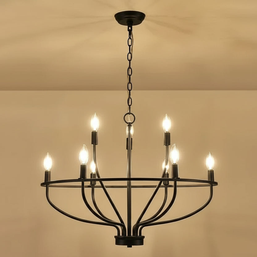 Round Metal Candle-Style Chandelier with LED, 6 or 9 Lights