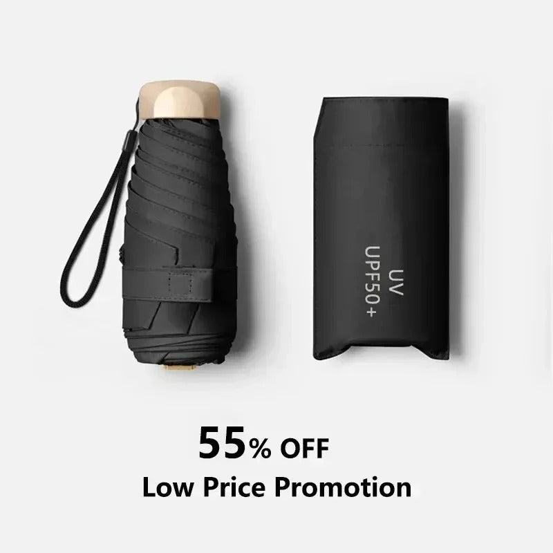 Compact Folding Travel Umbrella, UV Coating, Windproof Frame