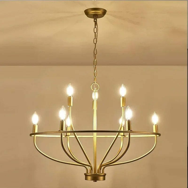 Round Metal Candle-Style Chandelier with LED, 6 or 9 Lights