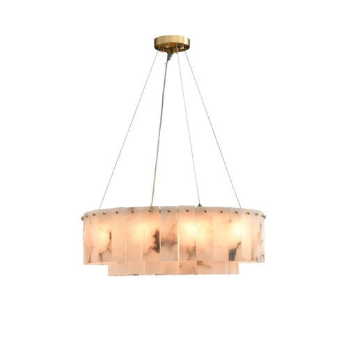 Alabaster-Style Ring Chandelier, Dimmable LED, Metal Frame