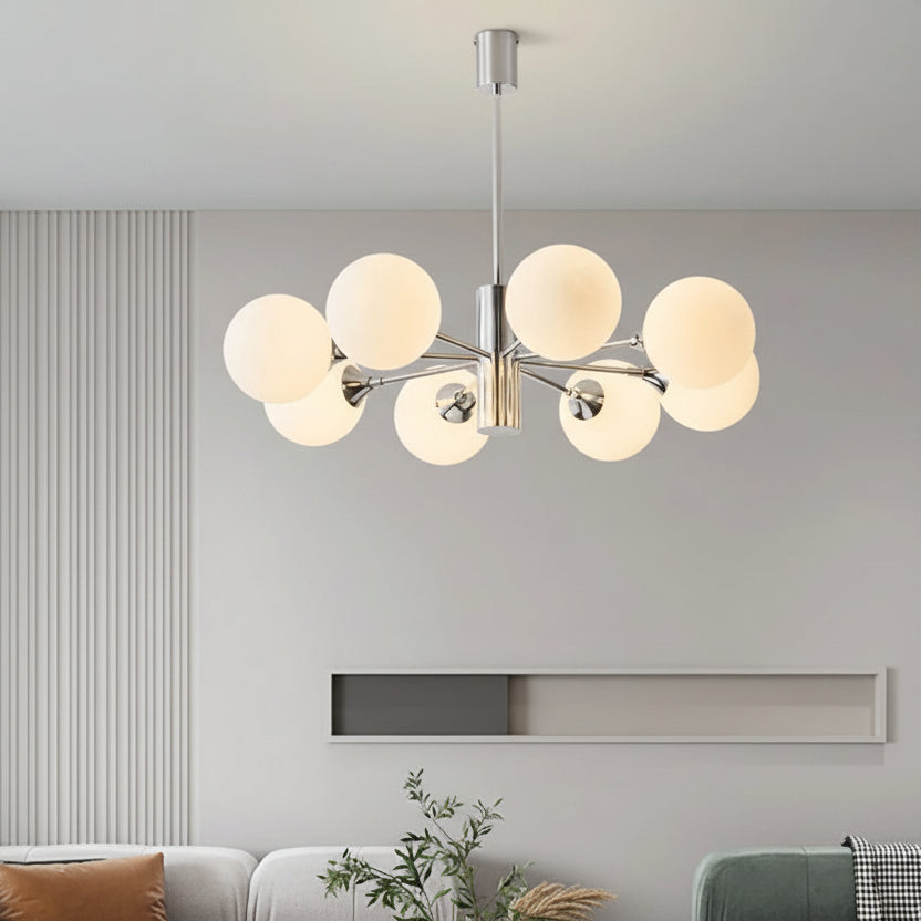 Cut Glass Globe Chandelier with Chrome Frame, 3, 5 or 8 Lights