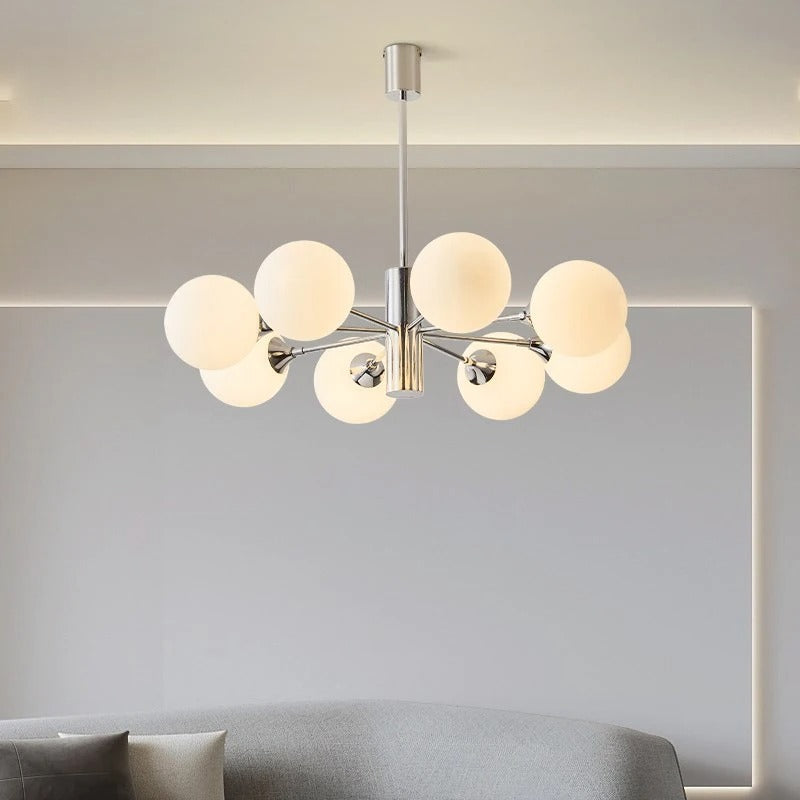 Cut Glass Globe Chandelier with Chrome Frame, 3, 5 or 8 Lights