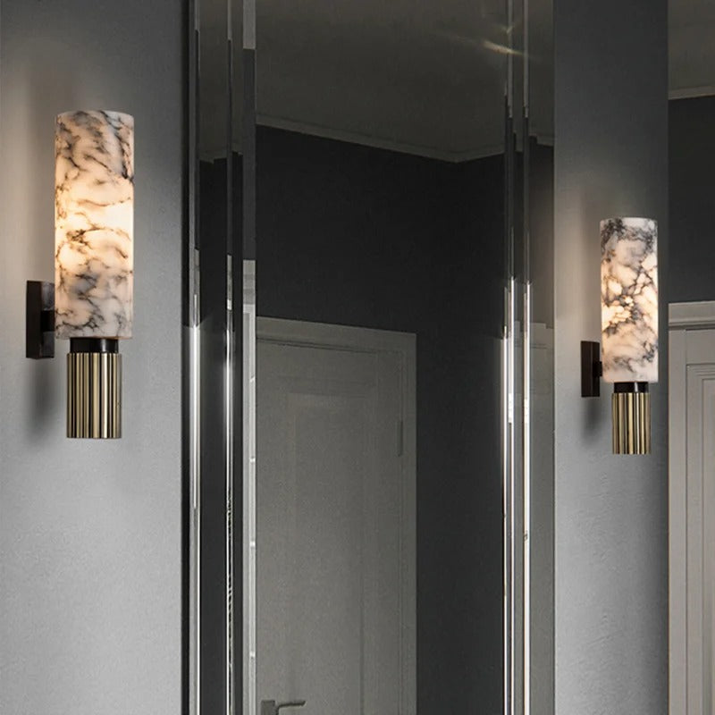Marble Wall Light with LED and Natural Stone Shade, 13 x 9 x 34cm
