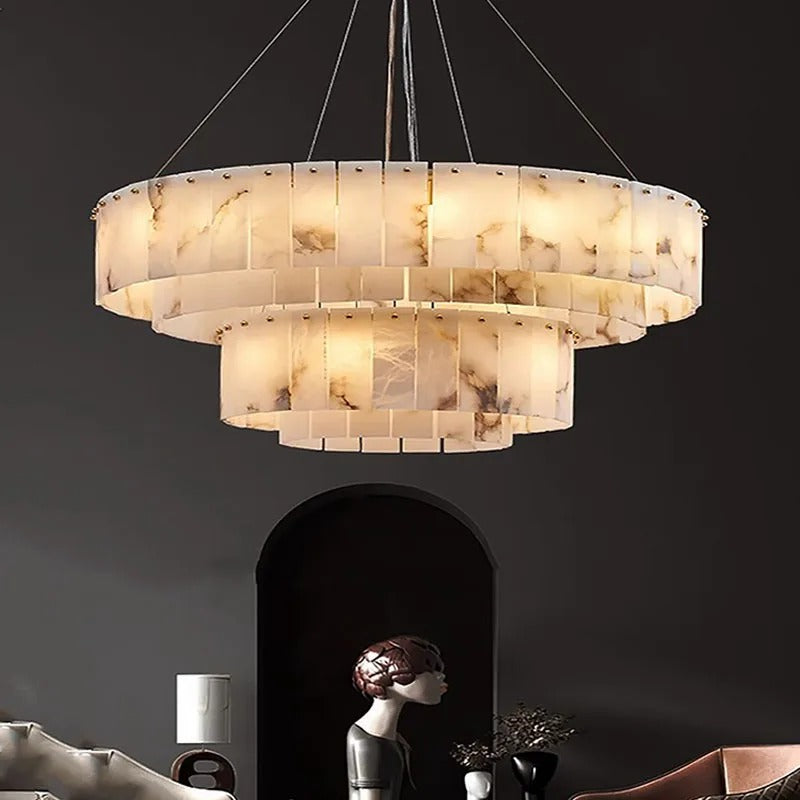 Alabaster-Style Ring Chandelier, Dimmable LED, Metal Frame