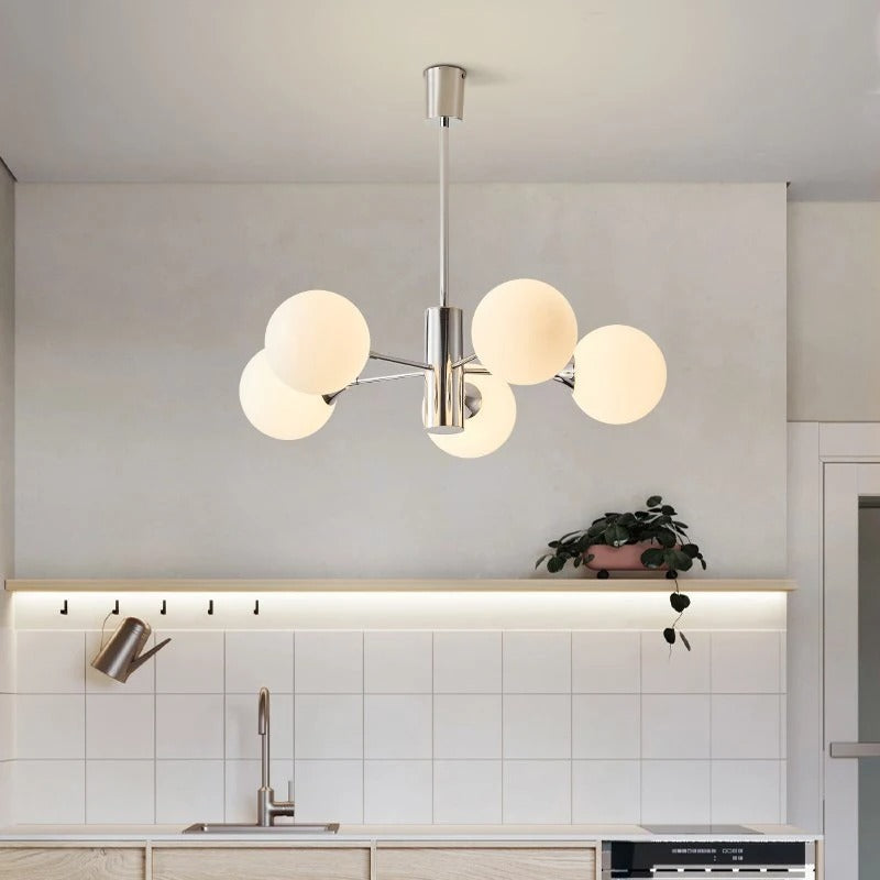 Cut Glass Globe Chandelier with Chrome Frame, 3, 5 or 8 Lights