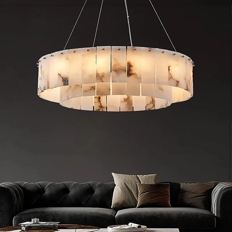 Alabaster-Style Ring Chandelier, Dimmable LED, Metal Frame