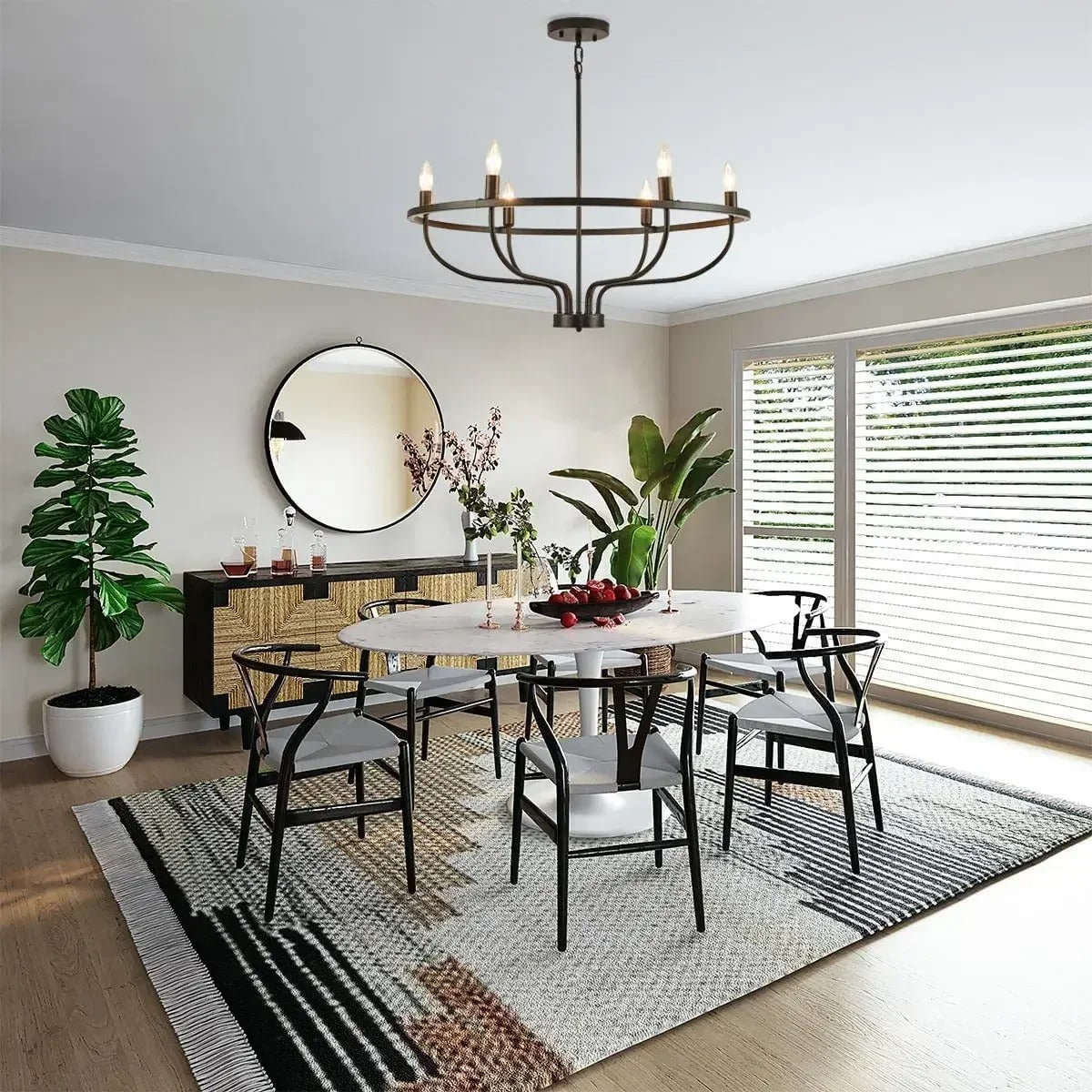 Round Metal Candle-Style Chandelier with LED, 6 or 9 Lights