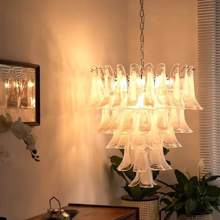 Glass Petal Chandelier, Dimmable LED, Gold or Chrome