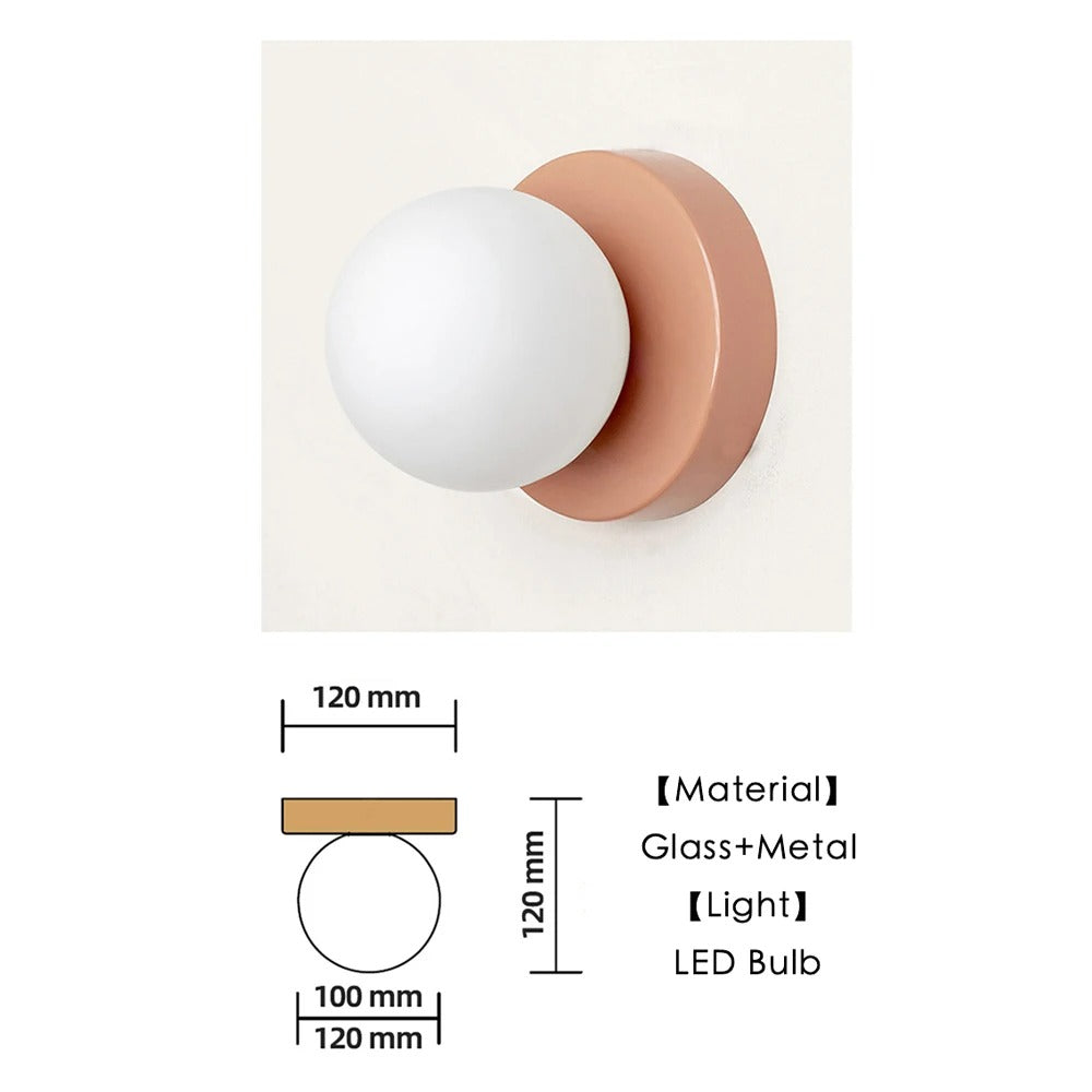 Scandi Wall Light with Round White Glass Shade, G9, 10 or 12 cm