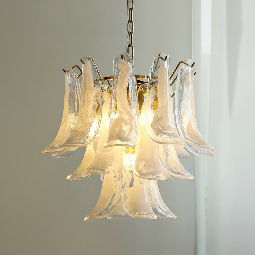 Glass Petal Chandelier, Dimmable LED, Gold or Chrome