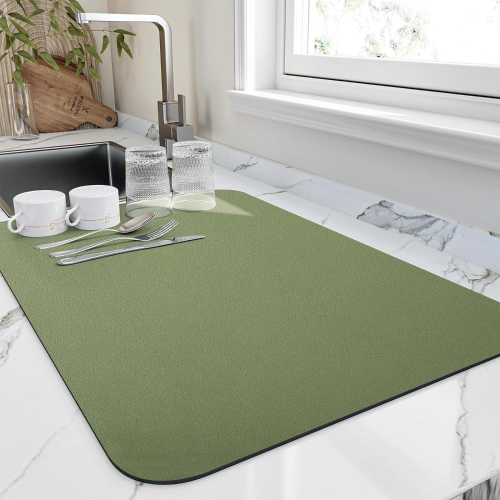 Absorbent Dish Drying Mat with Non-Slip Rubber Base