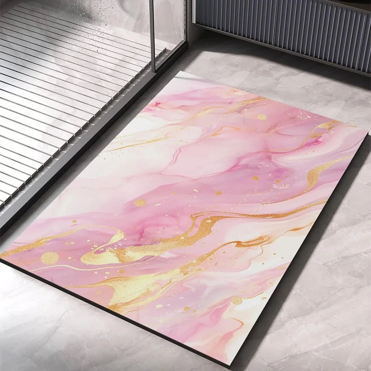 Marble Effect Diatomite Bath Mat, Non-Slip and Quick-Dry